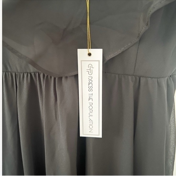 Dress The Population Claudia Dress Black Ruffle V-neck Flowy Midi Size Small NEW - Picture 4 of 12